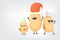vector three friends kids potato characters with santa hats having fun isolated on grey background. Merry Christmas Royalty Free Stock Photo