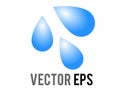 Vector three light blue droplets icon, as sweat beads, splashing down to right Royalty Free Stock Photo