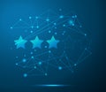 Vector three stars blue background with lines, dots, technology concept Royalty Free Stock Photo