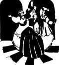 Vector. three women dance. Russian style. Ink painting on white background. Dance poses. Royalty Free Stock Photo