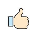 Vector thumb up, like, positive feedback flat color line icon.