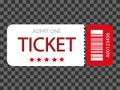 Vector ticket isolated on background. Cinema, theater, concert, movie, performance, party, event festival red and white Royalty Free Stock Photo