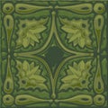 Vector tile pattern, floral talavera ceramic mosaic. Mediterranean ornament. Glazed relief green tile