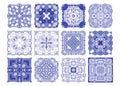 Vector tiles blue pattern, Lisbon floral mosaic