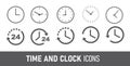 Vector Time and Clock icons in thin line style. Royalty Free Stock Photo