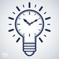 Vector timer and a electricity light bulb sign, brain storm conceptual icon - corporate problem solution theme. Wall clock with