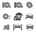 Vector tire wheel service black icons set Royalty Free Stock Photo