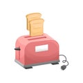 Vector toaster in isometry with pieces of bread flying out of it. Isolated illustration