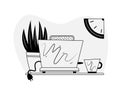 Vector toaster with piece of bread. Concept illustration in an outline. Minimalistic illustration