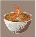 Vector of Tom yum kung soup illustration.Asian food.Hand drawn asian food on white isolated background. Royalty Free Stock Photo