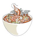 Vector of Tom yum kung soup illustration.Asian food.Hand drawn asian food on white isolated background. Royalty Free Stock Photo