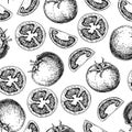 Vector tomato seamless pattern drawing. tomatoes and sl