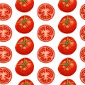 Vector tomato seamless pattern. Isolated tomatoes and sliced pieces. Ripe red fresh organic tomatoes illustration. Ecological vege Royalty Free Stock Photo