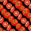 Vector tomato seamless pattern. Isolated tomatoes and sliced pieces. Ripe red fresh organic tomatoes illustration. Ecological vege Royalty Free Stock Photo