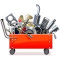 Vector Toolbox Trolley with Car Spares Royalty Free Stock Photo