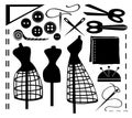 Vector tools for cutting and sewing on a white background Royalty Free Stock Photo