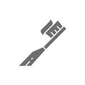 Vector toothbrush with paste, toothpaste grey icon.