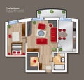 Vector top view floor plan of the house room. Modern dining room, bedroom and bathroom interior with furniture Royalty Free Stock Photo