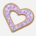 Vector top view pink heart shaped cookie with confectionery topping Royalty Free Stock Photo