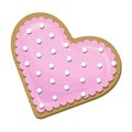 Vector top view of pink heart shaped cookie isolated on white Royalty Free Stock Photo