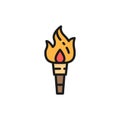 Vector torch flame, prehistoric fire flat color line icon.