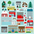 Vector town and neighborhood buildings illustrations Royalty Free Stock Photo