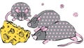 Vector 3 toy rat with eyes-buttons and pink spots and cheese