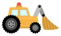 Vector tractor with shovel. Construction site and road work flat icon. Building transportation clipart. Cute special transport or Royalty Free Stock Photo