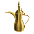 Vector traditional arabic coffee pot isolated on white background. Realistic 3D oriental golden dallah with oriental ornament