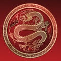 Traditional Asian Gold Dragon in Circle Ornament