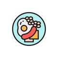 Traditional english breakfast, fried eggs with sausages flat color line icon. Royalty Free Stock Photo