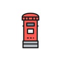 Traditional London postbox, post, mailbox flat color line icon.