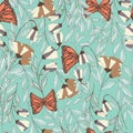 Vector traditional seamless pattern with Monarch butterflies