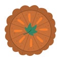 Vector traditional Thanksgiving pumpkin pie upper view. Autumn dessert isolated on white background. Cute funny illustration of Royalty Free Stock Photo