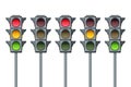 Vector traffic lights isolated on white background. Go, wait and stop symbols. Red, yellow and green lights, icons set. Royalty Free Stock Photo