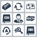 Vector translation and dictionary icons set Royalty Free Stock Photo