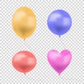 Vector Translucent Colorful Balloons Set Isolated on Light Transparent Background, Orange, Blue, Red and Pink Air Balls. Royalty Free Stock Photo