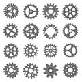 Vector transmission cog wheels and gears isolated on white background. Gear set. Royalty Free Stock Photo