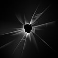 Vector Transparent Broken Glass Window with Bullet Hole on Dark Black Background Royalty Free Stock Photo