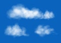 Vector transparent clouds set on blue background. Transparent white cloud templates realistic vector Royalty Free Stock Photo