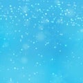 Vector transparent falling snowflakes isolated on blue background. Christmas background with snowfl