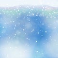 Vector transparent falling snowflakes isolated on blue background. Christmas background with snowfl