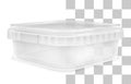 Vector transparent low rectangular empty plastic bucket. Front view from the corner