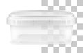 Vector transparent low rectangular empty plastic bucket. Front view