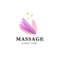 Vector transparent massage logo with lotus flower symbol in light colors isolated on white background. Royalty Free Stock Photo