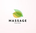 Vector transparent massage salon logo with stylized stone & leaves isolated on white background.