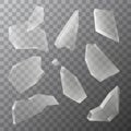 Vector transparent pieces of broken glass isolated on dark background Royalty Free Stock Photo
