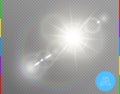 Vector transparent sunlight special lens flare light effect. Isolated sun flash rays spotlight. White front translucent sunlight Royalty Free Stock Photo