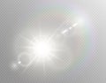 Vector transparent sunlight special lens flare light effect. Isolated sun flash rays spotlight. White front translucent sunlight Royalty Free Stock Photo