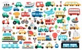 Vector transportation set. Funny water, land, air underground transport collection for kids. Cars and vehicles clip art. Cute